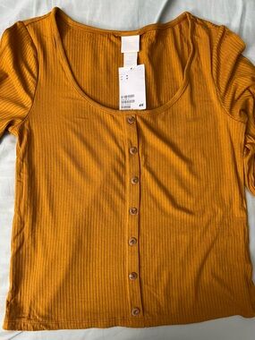 H&M Mustard Ribbed Button-Front Top